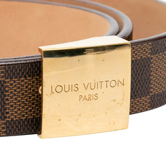 ルイ ヴィトン ダミエ サンチュール キャレ バックル ベルト M6802 ブラウン ゴールド PVC レザー メンズ LOUIS VUITTON 中古