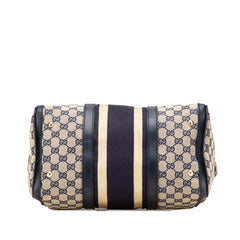 グッチ GGキャンバス ミニボストンバッグ ショルダーバッグ 2WAY 247205 ネイビー ベージュ キャンバス レザー レディース GUCCI 【中古】