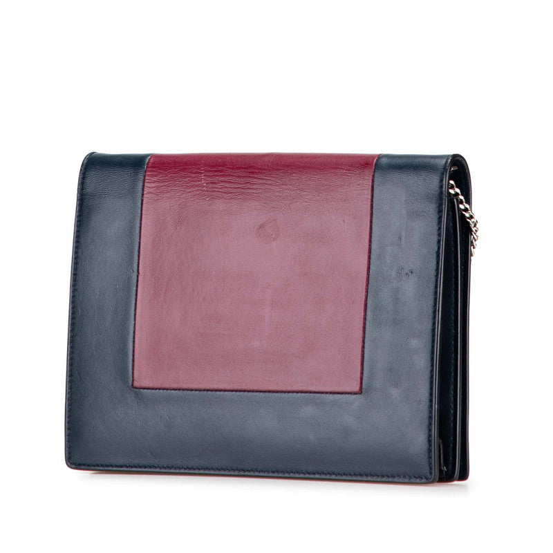 セリーヌ フレーム イブニング チェーン ウォレット ショルダーバッグ ネイビー ボルドー レザー レディース CELINE 【中古】