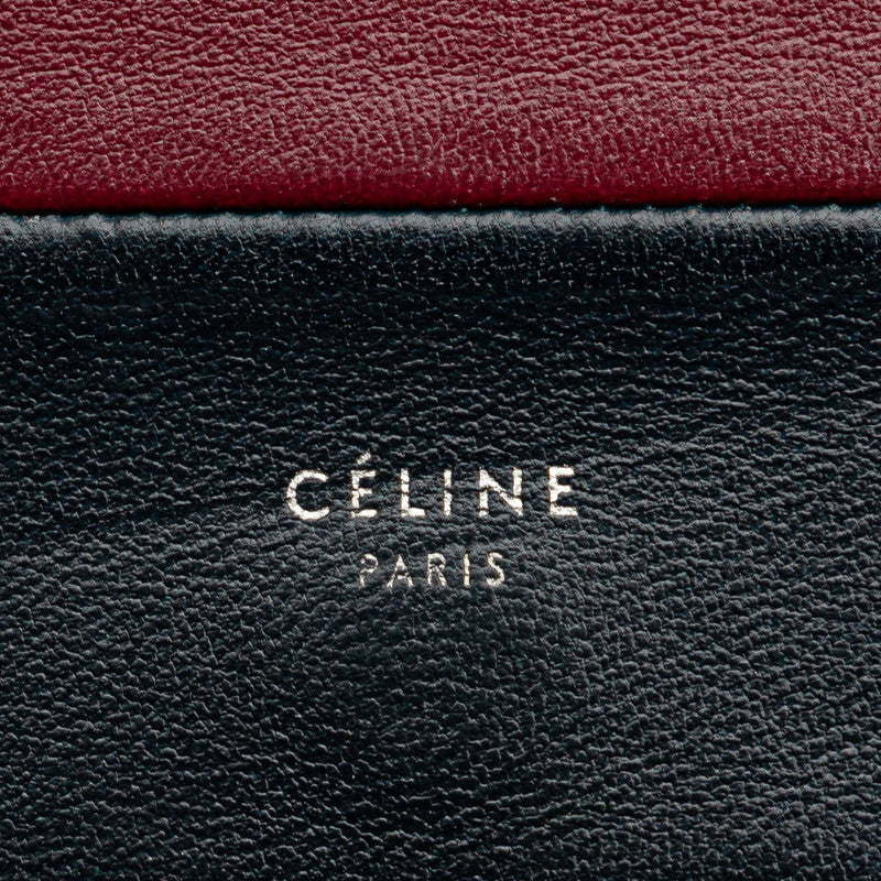 セリーヌ フレーム イブニング チェーン ウォレット ショルダーバッグ ネイビー ボルドー レザー レディース CELINE 【中古】