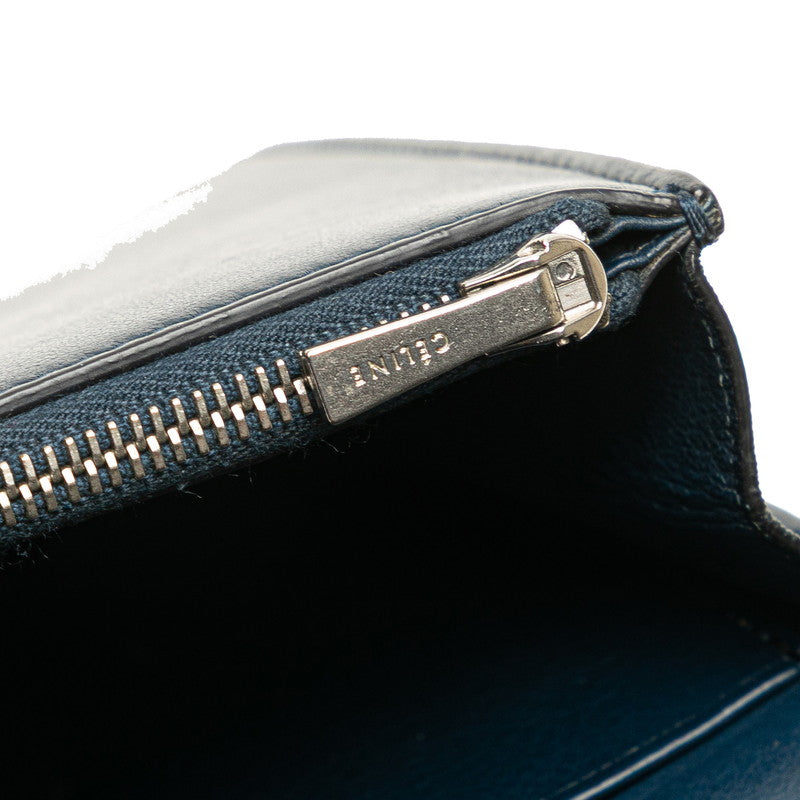 セリーヌ フレーム イブニング チェーン ウォレット ショルダーバッグ ネイビー ボルドー レザー レディース CELINE 【中古】