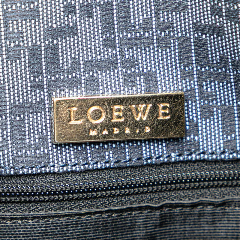 ロエベ バケット 斜め掛け ショルダーバッグ ネイビー ホワイト キャンバス レザー レディース LOEWE 【中古】