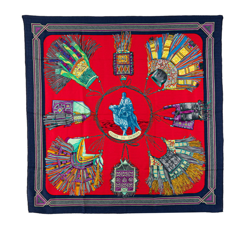 エルメス カレ90 CUIRS DU DESERT 砂漠の革飾り スカーフ レッド マルチカラー シルク レディース HERMES 【中古】