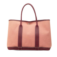 エルメス ガーデンパーティーMM キャンバス トートバッグ □O刻印 ピンク ブラウン トワルアッシュ レザー レディース HERMES 【中古】