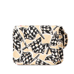 シャネル マトラッセ ココマーク チェッカーフラッグ モチーフ ミニ チェーン ショルダーバッグ ベージュ ブラック キャンバス レザー レディース CHANEL 【中古】