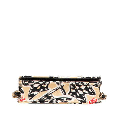 シャネル マトラッセ ココマーク チェッカーフラッグ モチーフ ミニ チェーン ショルダーバッグ ベージュ ブラック キャンバス レザー レディース CHANEL 【中古】