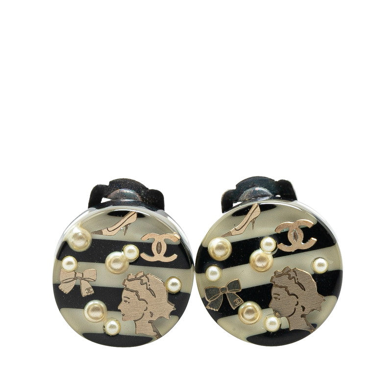 シャネル イヤリング ブラック ホワイト プラスチック レディース CHANEL 【中古】