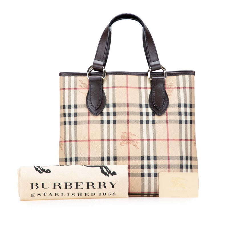 バーバリー ノバチェック シャドーホース トートバッグ ハンドバッグ ベージュ ブラウン PVC レザー レディース BURBERRY 【中古】
