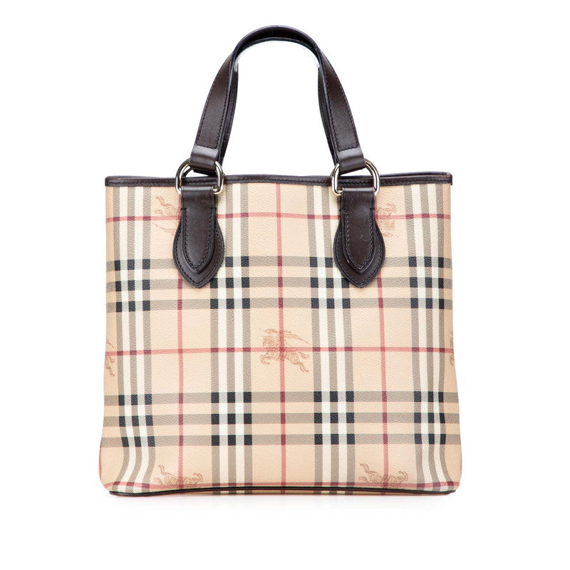 バーバリー ノバチェック シャドーホース トートバッグ ハンドバッグ ベージュ ブラウン PVC レザー レディース BURBERRY 【中古】