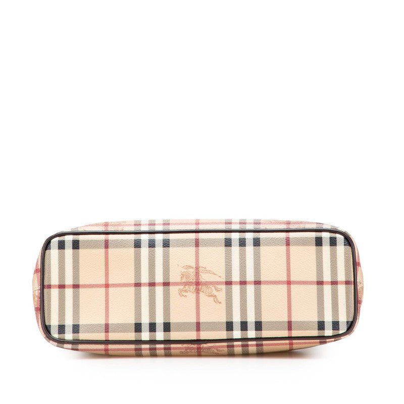 バーバリー ノバチェック シャドーホース トートバッグ ハンドバッグ ベージュ ブラウン PVC レザー レディース BURBERRY 【中古】