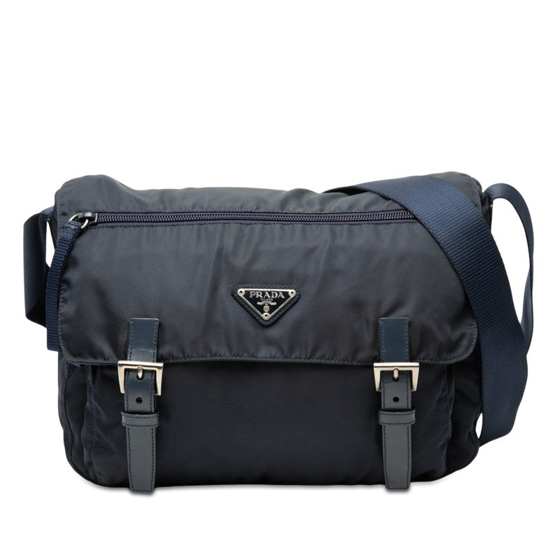 プラダ 三角ロゴプレート 斜め掛け ショルダーバッグ B6671 ネイビー ナイロン レザー レディース PRADA 【中古】