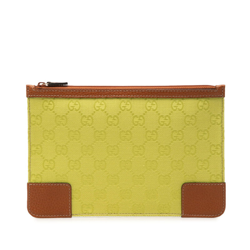 グッチ GGキャンバス クラッチバッグ セカンドバッグ ポーチ 150415 グリーン系 ブラウン キャンバス レザー レディース GUCCI 中古
