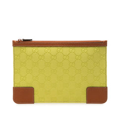 グッチ GGキャンバス クラッチバッグ セカンドバッグ ポーチ 150415 グリーン系 ブラウン キャンバス レザー レディース GUCCI 中古