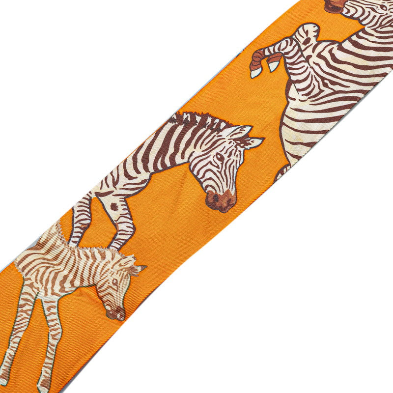 エルメス ツイリー LES ZEBRES ゼブラ スカーフ オレンジ マルチカラー シルク レディース HERMES 【中古】