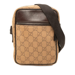 グッチ GGキャンバス 斜め掛け ショルダーバッグ 101680 ブラウン キャンバス レザー レディース GUCCI 中古