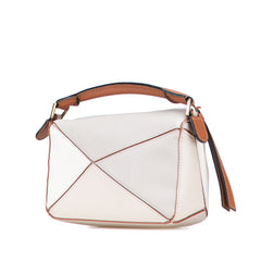 ロエベ アナグラムロゴ パズルバッグ ミニ ハンドバッグ ショルダーバッグ 2WAY グレー アイボリー ブラウン レザー レディース LOEWE 【中古】