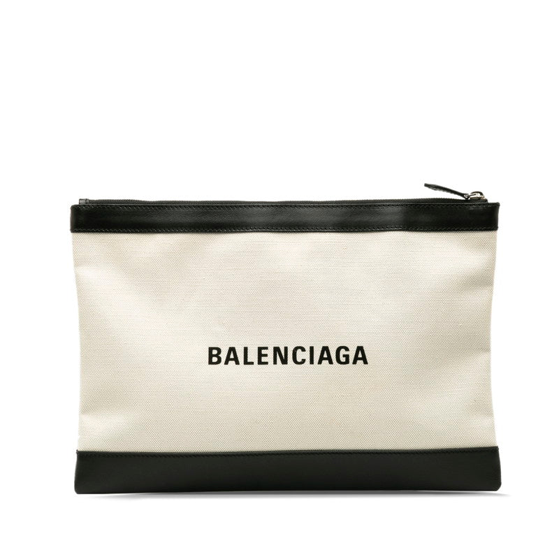 バレンシアガ クラッチバッグ 373840 ベージュ ブラック キャンバス レザー レディース BALENCIAGA 中古
