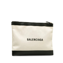バレンシアガ クラッチバッグ 373840 ベージュ ブラック キャンバス レザー レディース BALENCIAGA 中古