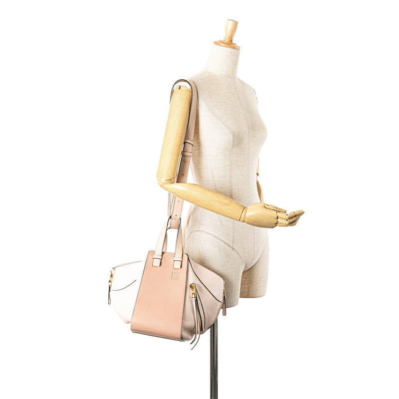 ロエベ アナグラム ハンモック スモール ハンドバッグ ショルダーバッグ 2WAY ピンク ベージュ レザー レディース LOEWE 【中古】