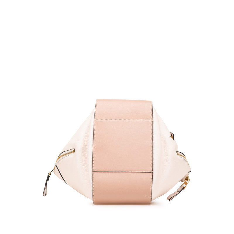 ロエベ アナグラム ハンモック スモール ハンドバッグ ショルダーバッグ 2WAY ピンク ベージュ レザー レディース LOEWE 【中古】