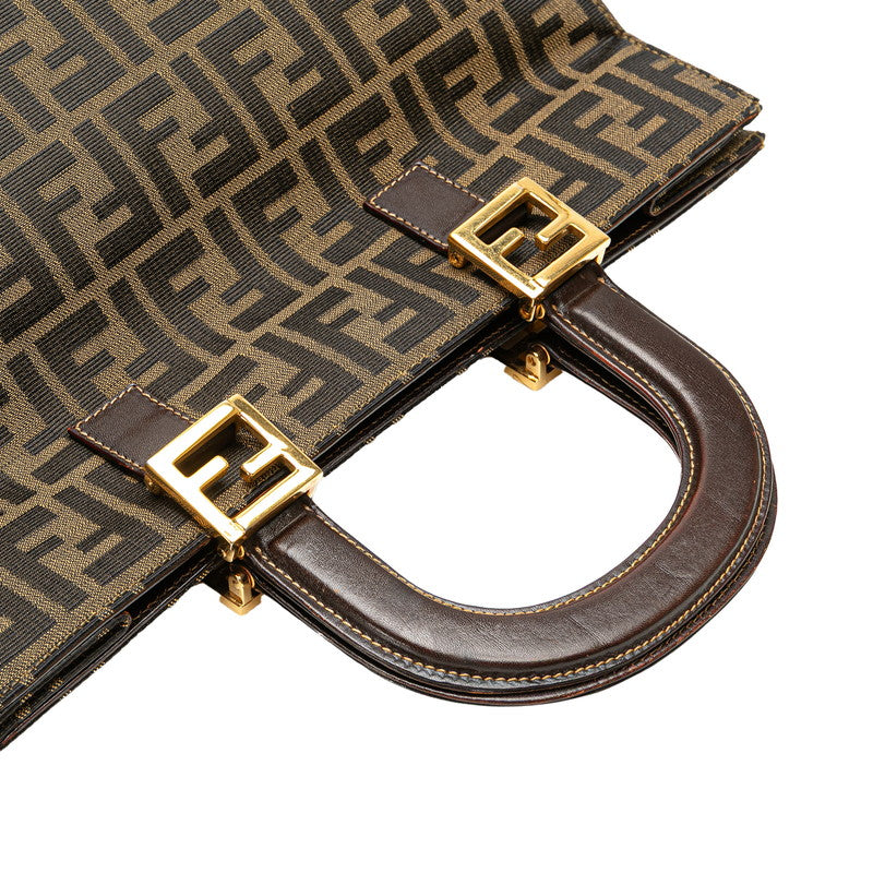フェンディ ズッカ トートバッグ ハンドバッグ ブラウン キャンバス レザー レディース FENDI 【中古】