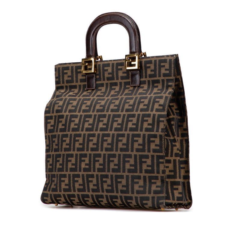 フェンディ ズッカ トートバッグ ハンドバッグ ブラウン キャンバス レザー レディース FENDI 【中古】