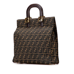 フェンディ ズッカ トートバッグ ハンドバッグ ブラウン キャンバス レザー レディース FENDI 【中古】