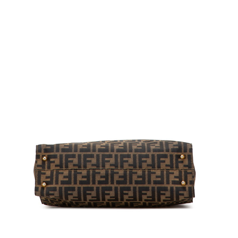 フェンディ ズッカ トートバッグ ハンドバッグ ブラウン キャンバス レザー レディース FENDI 【中古】