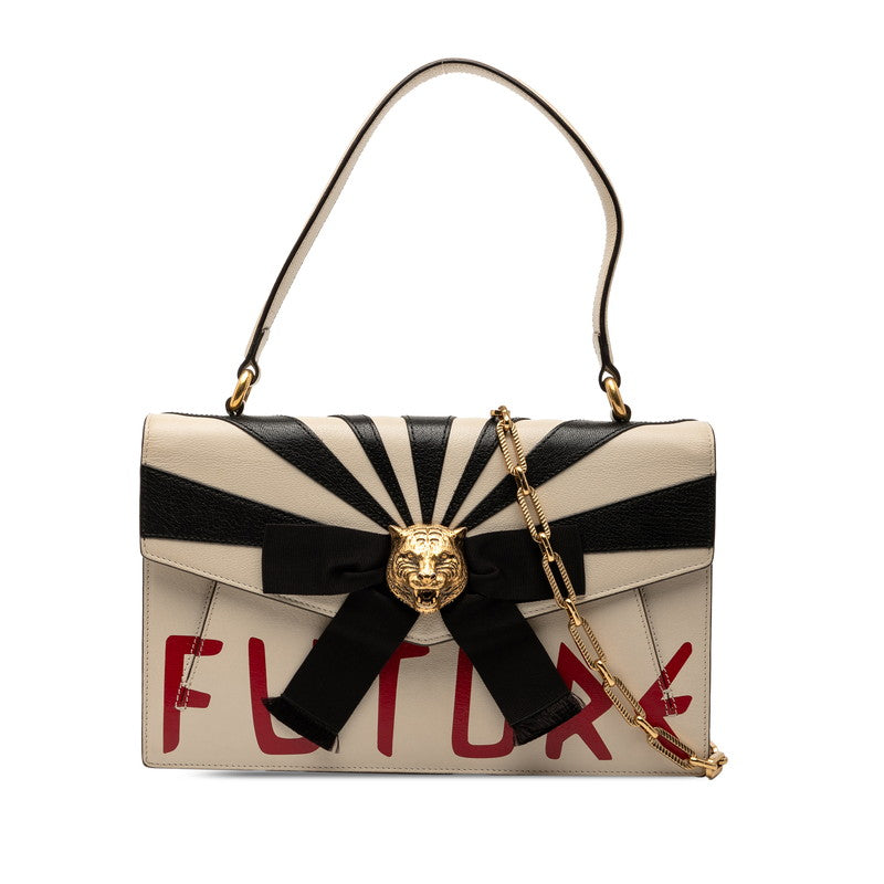 グッチ リボン トラ タイガー ハンドバッグ チェーン ショルダーバッグ 2WAY 466417 アイボリー レッド ブラック レザー レディース GUCCI 【中古】