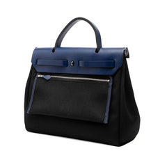 エルメス エールバッグ ジップ31 ハンドバッグ ショルダーバッグ 2WAY ブラック ブルー キャンバス レザー レディース HERMES 中古