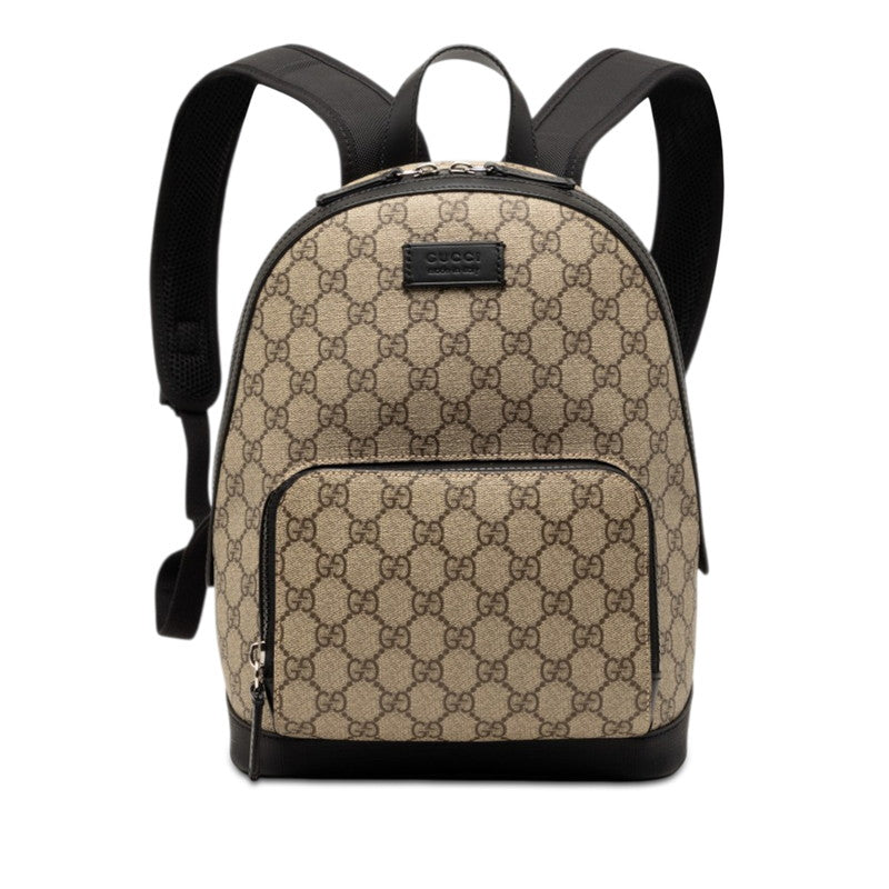 グッチ GGスプリーム リュック バックパック 429020 ベージュ ブラック PVC レザー レディース GUCCI 【中古】