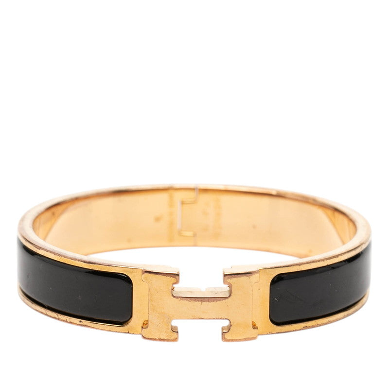 エルメス クリックH PM Hロゴ エナメルブレスレット ブラック ゴールド メッキ レディース HERMES 【中古】