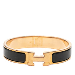 エルメス クリックH PM Hロゴ エナメルブレスレット ブラック ゴールド メッキ レディース HERMES 【中古】