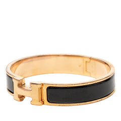 エルメス クリックH PM Hロゴ エナメルブレスレット ブラック ゴールド メッキ レディース HERMES 【中古】