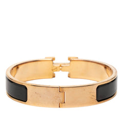 エルメス クリックH PM Hロゴ エナメルブレスレット ブラック ゴールド メッキ レディース HERMES 【中古】