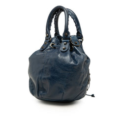 バレンシアガ クラシック ミニ ポンポン ハンドバッグ 2WAY ショルダーバッグ 246438 ネイビー レザー レディース BALENCIAGA 中古