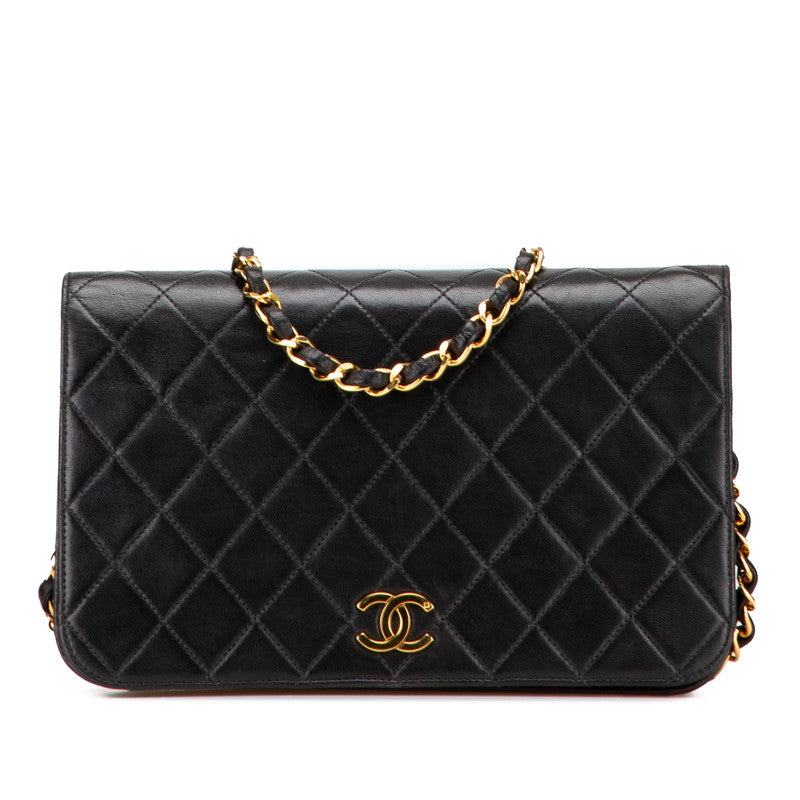 シャネル マトラッセ フルフラップ プッシュロック ココマーク チェーン ショルダーバッグ ブラック ゴールド金具 ラムスキン レディース CHANEL 【中古】