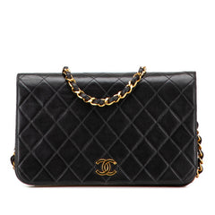 シャネル マトラッセ フルフラップ プッシュロック ココマーク チェーン ショルダーバッグ ブラック ゴールド金具 ラムスキン レディース CHANEL 【中古】