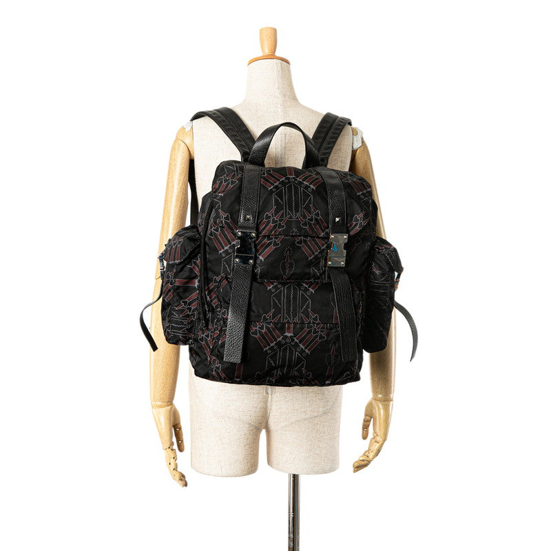 ヴァレンティノ ラブ ブレード リュック バックパック ブラック マルチカラー ナイロン レザー メンズ VALENTINO 【中古】