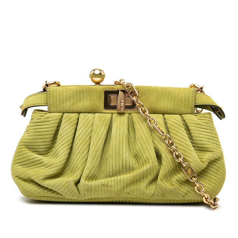 フェンディ ピーカブークリック チェーンショルダーバッグ 8BP118 グリーン スウェード レディース FENDI 【中古】