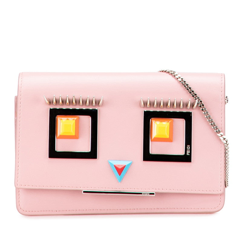 フェンディ ヒプノタイズ チェーン ショルダーバッグ ウォレットバッグ 8M0346 ピンク マルチカラー レザー レディース FENDI 【中古】