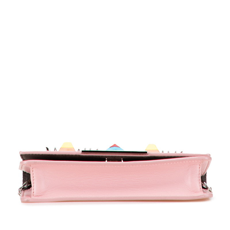 フェンディ ヒプノタイズ チェーン ショルダーバッグ ウォレットバッグ 8M0346 ピンク マルチカラー レザー レディース FENDI 【中古】