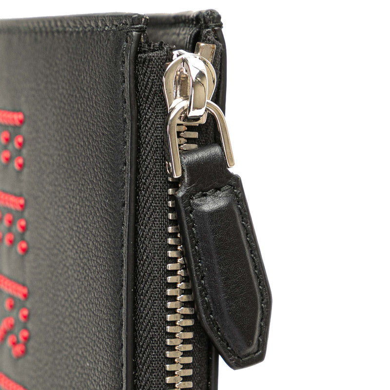 サルヴァトーレフェラガモ ロゴスタッズ クラッチバッグ ポーチ 24A121 ブラック レッド カーフレザー レディース Salvatore Ferragamo 【中古】