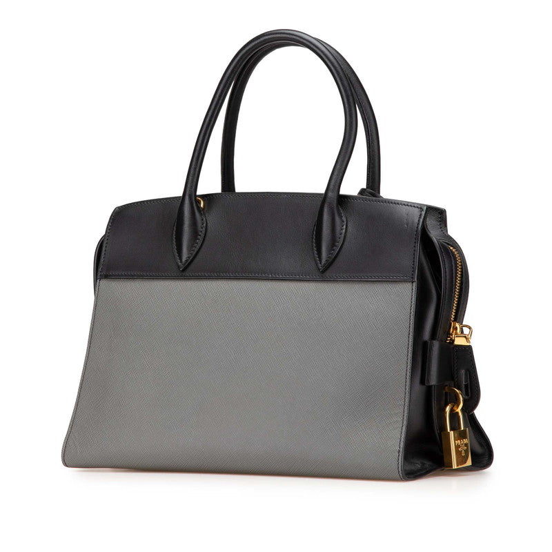 プラダ エスプラナード バイカラー ハンドバッグ 1BA046 ブラック グレー サフィアーノレザー レディース PRADA 【中古】
