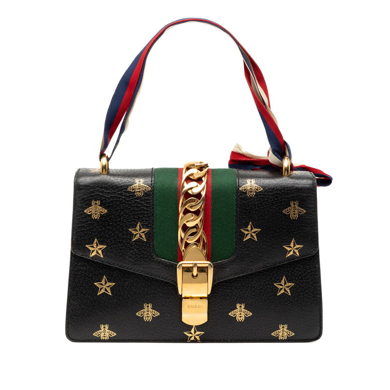 グッチ ビー スター シルヴィ ハンドバッグ 524405 ブラック マルチカラー レザー レディース GUCCI 【中古】