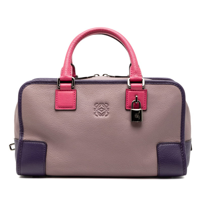 ロエベ アナグラム アマソナ28 ハンドバッグ パープル ピンク レザー レディース LOEWE 【中古】