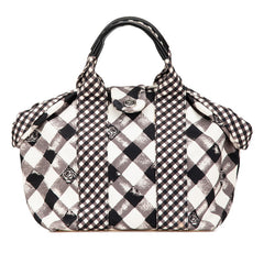シャネル クルーズライン ギンガムチェック ココマーク ハンドバッグ ブラック ホワイト キャンバス レザー レディース CHANEL 【中古】