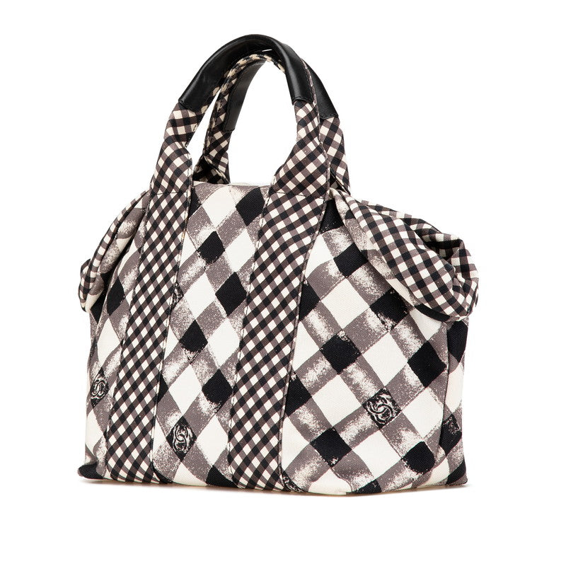 シャネル クルーズライン ギンガムチェック ココマーク ハンドバッグ ブラック ホワイト キャンバス レザー レディース CHANEL 【中古】