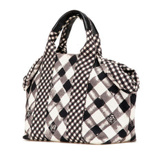 シャネル クルーズライン ギンガムチェック ココマーク ハンドバッグ ブラック ホワイト キャンバス レザー レディース CHANEL 【中古】