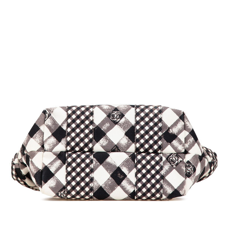 シャネル クルーズライン ギンガムチェック ココマーク ハンドバッグ ブラック ホワイト キャンバス レザー レディース CHANEL 【中古】